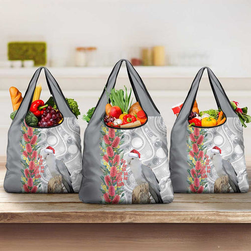 Blue Galah Mutation Christmas Australia Grocery Bag Falalalala Galalah Bottlebrush Grey Aboriginal Art - Aussie Hoodie