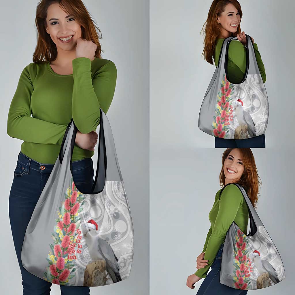 Blue Galah Mutation Christmas Australia Grocery Bag Falalalala Galalah Bottlebrush Grey Aboriginal Art - Aussie Hoodie