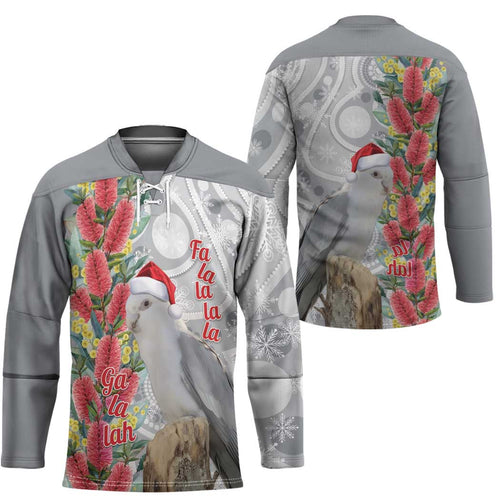 Blue Galah Mutation Christmas Australia Hockey Jersey Falalalala Galalah Bottlebrush Grey Aboriginal Art - Aussie Hoodie
