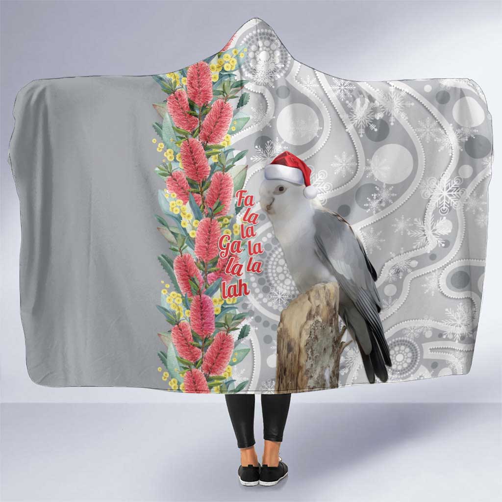Blue Galah Mutation Christmas Australia Hooded Blanket Falalalala Galalah Bottlebrush Grey Aboriginal Art - Aussie Hoodie