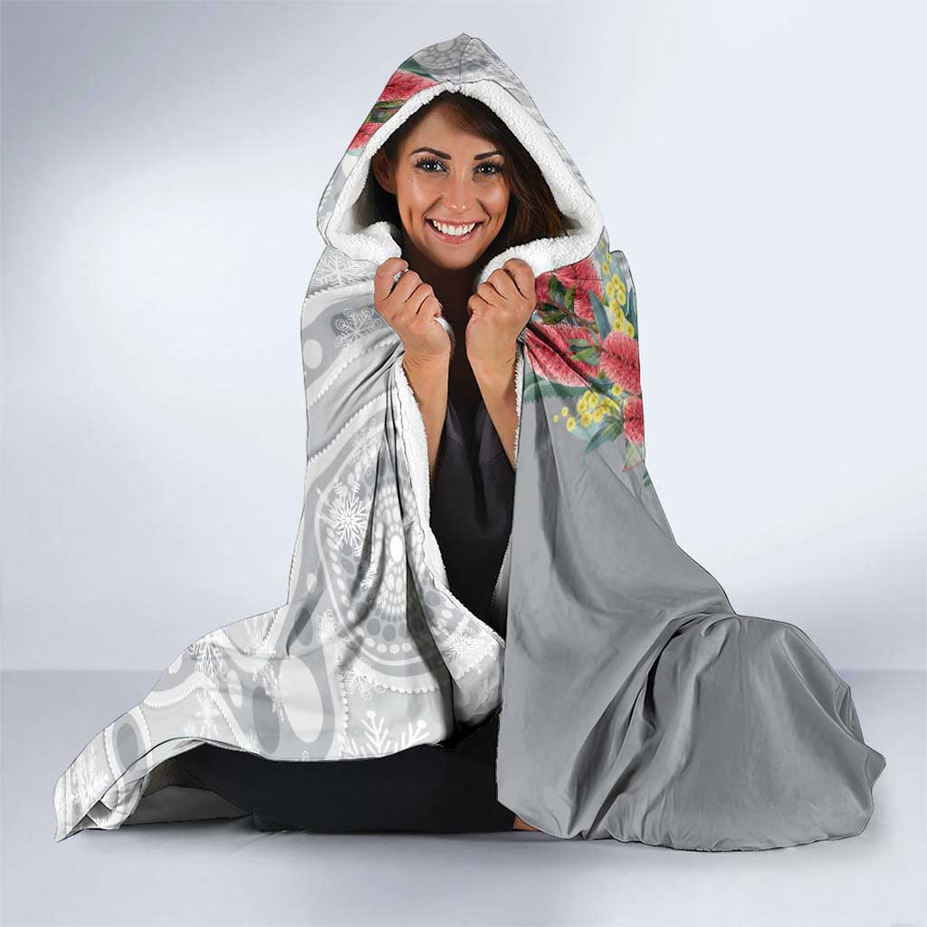 Blue Galah Mutation Christmas Australia Hooded Blanket Falalalala Galalah Bottlebrush Grey Aboriginal Art - Aussie Hoodie