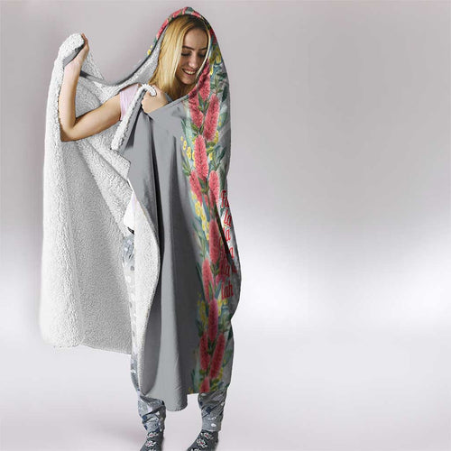 Blue Galah Mutation Christmas Australia Hooded Blanket Falalalala Galalah Bottlebrush Grey Aboriginal Art - Aussie Hoodie