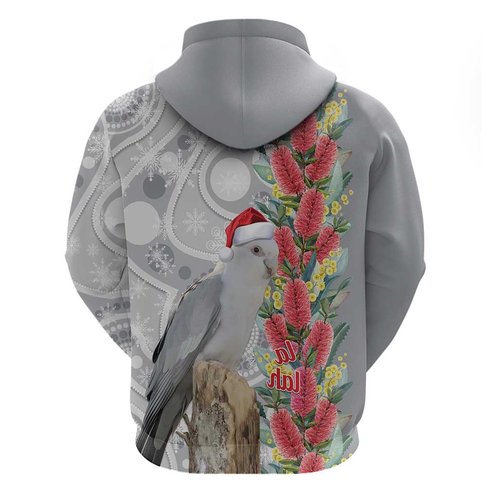Blue Galah Mutation Christmas Australia Hoodie Falalalala Galalah Bottlebrush Grey Aboriginal Art - Aussie Hoodie