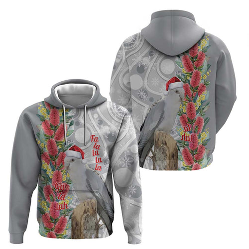Blue Galah Mutation Christmas Australia Hoodie Falalalala Galalah Bottlebrush Grey Aboriginal Art - Aussie Hoodie