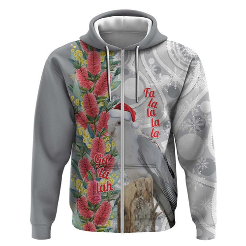 Blue Galah Mutation Christmas Australia Hoodie Falalalala Galalah Bottlebrush Grey Aboriginal Art - Aussie Hoodie