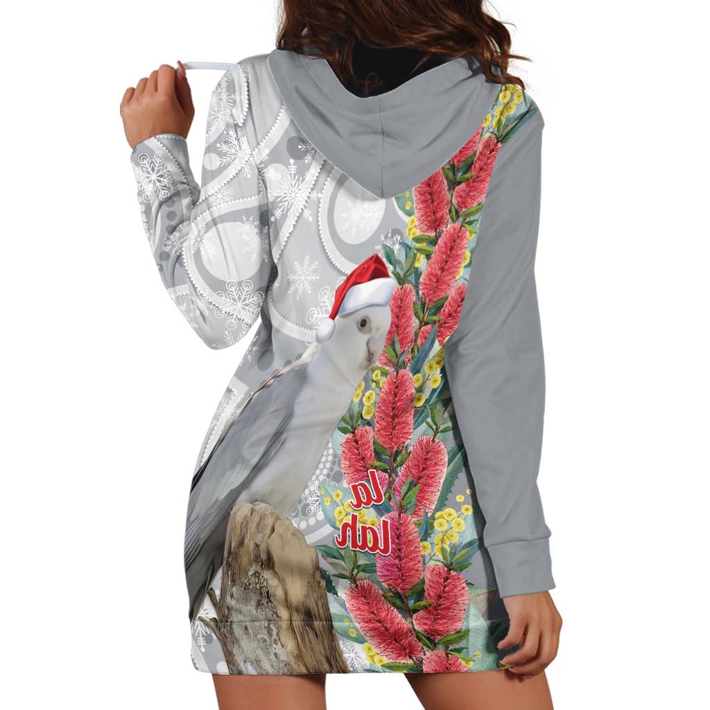 Blue Galah Mutation Christmas Australia Hoodie Dress Falalalala Galalah Bottlebrush Grey Aboriginal Art - Aussie Hoodie
