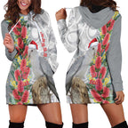 Blue Galah Mutation Christmas Australia Hoodie Dress Falalalala Galalah Bottlebrush Grey Aboriginal Art - Aussie Hoodie