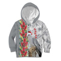 Blue Galah Mutation Christmas Australia Kid Hoodie Falalalala Galalah Bottlebrush Grey Aboriginal Art - Aussie Hoodie
