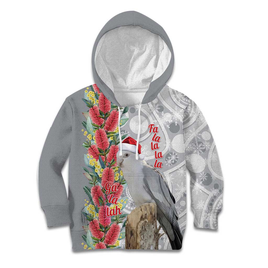 Blue Galah Mutation Christmas Australia Kid Hoodie Falalalala Galalah Bottlebrush Grey Aboriginal Art - Aussie Hoodie