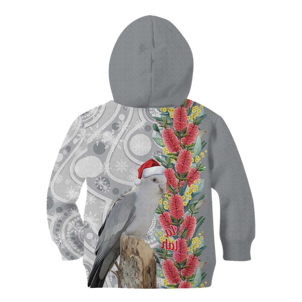 Blue Galah Mutation Christmas Australia Kid Hoodie Falalalala Galalah Bottlebrush Grey Aboriginal Art - Aussie Hoodie