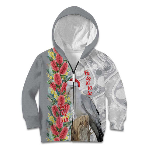 Blue Galah Mutation Christmas Australia Kid Hoodie Falalalala Galalah Bottlebrush Grey Aboriginal Art - Aussie Hoodie