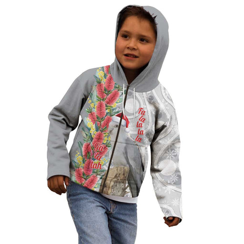 Blue Galah Mutation Christmas Australia Kid Hoodie Falalalala Galalah Bottlebrush Grey Aboriginal Art - Aussie Hoodie