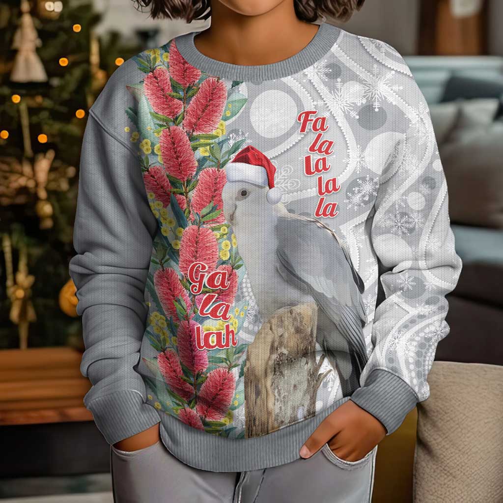 Blue Galah Mutation Christmas Australia Kid Ugly Christmas Sweater Falalalala Galalah Bottlebrush Grey Aboriginal Art - Aussie Hoodie