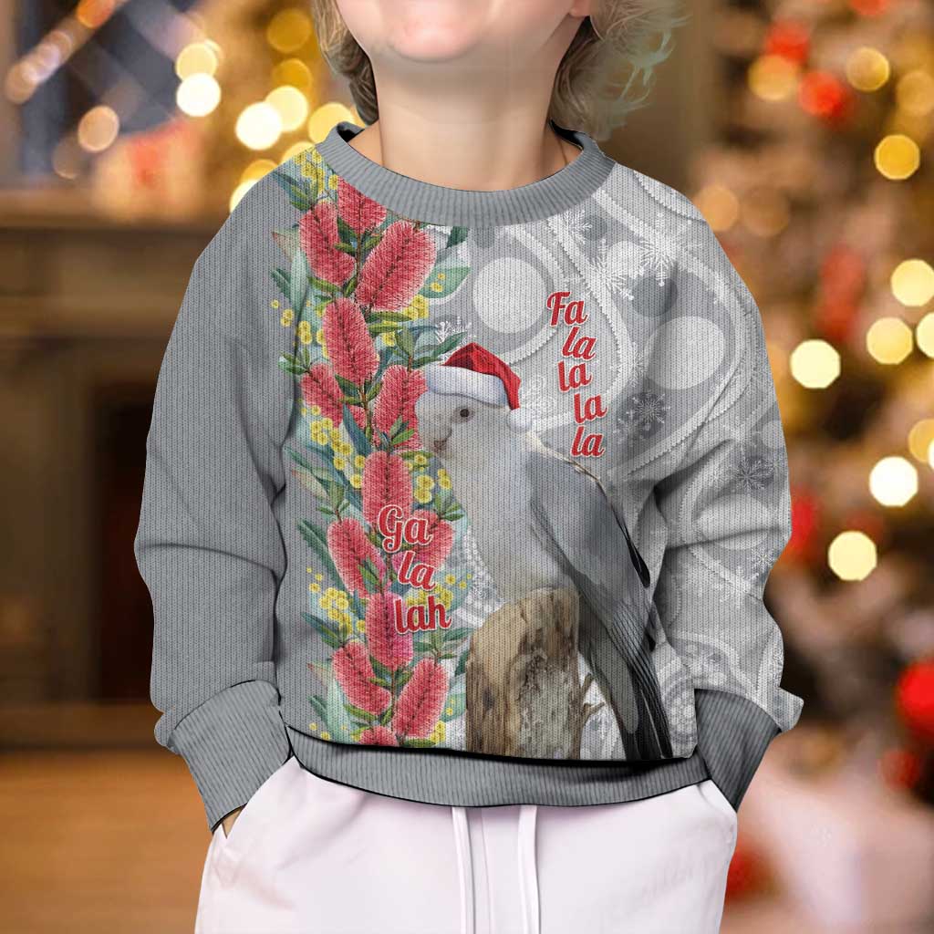 Blue Galah Mutation Christmas Australia Kid Ugly Christmas Sweater Falalalala Galalah Bottlebrush Grey Aboriginal Art - Aussie Hoodie