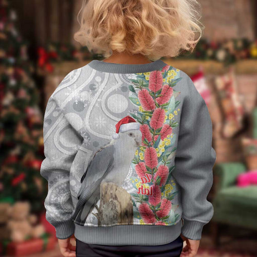 Blue Galah Mutation Christmas Australia Kid Ugly Christmas Sweater Falalalala Galalah Bottlebrush Grey Aboriginal Art - Aussie Hoodie