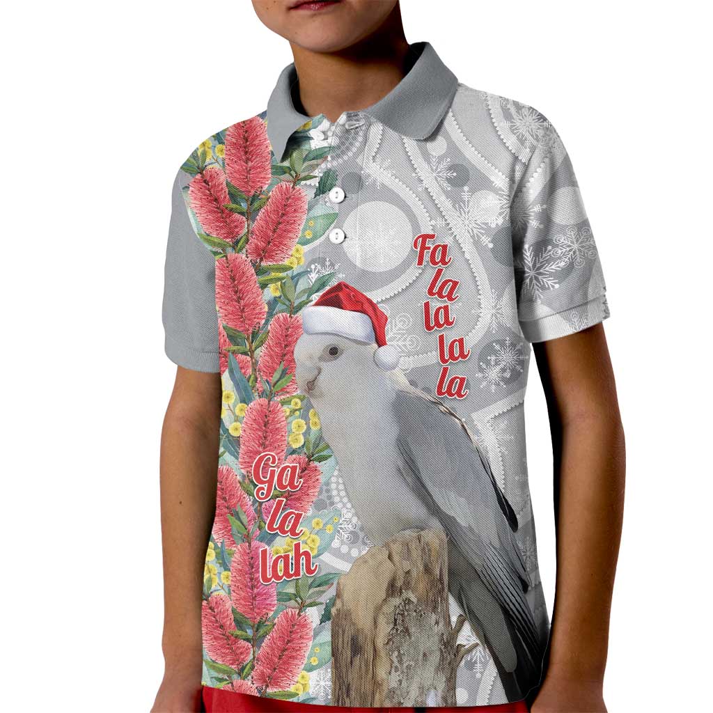 Blue Galah Mutation Christmas Australia Kid Polo Shirt Falalalala Galalah Bottlebrush Grey Aboriginal Art - Aussie Hoodie