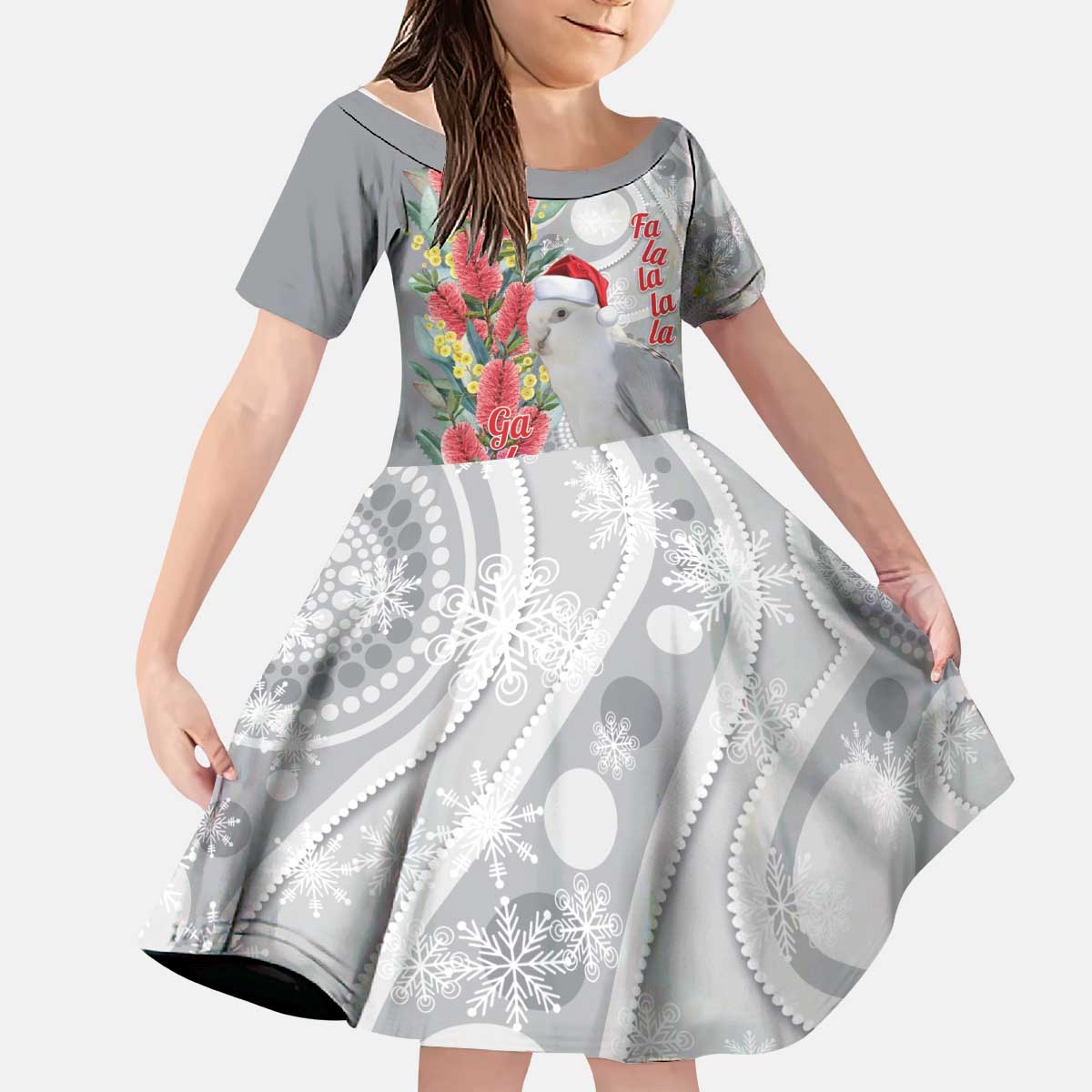 Blue Galah Mutation Christmas Australia Kid Short Sleeve Dress Falalalala Galalah Bottlebrush Grey Aboriginal Art - Aussie Hoodie