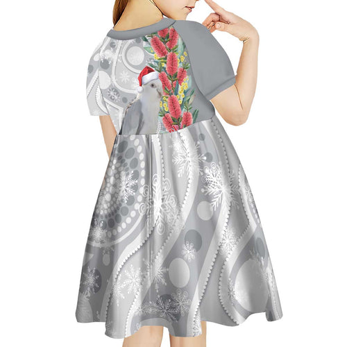 Blue Galah Mutation Christmas Australia Kid Short Sleeve Dress Falalalala Galalah Bottlebrush Grey Aboriginal Art - Aussie Hoodie