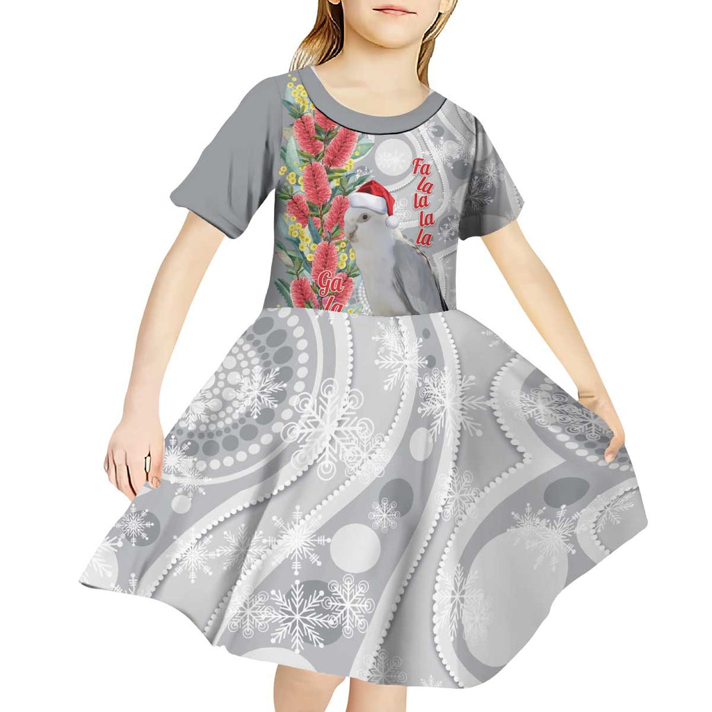 Blue Galah Mutation Christmas Australia Kid Short Sleeve Dress Falalalala Galalah Bottlebrush Grey Aboriginal Art - Aussie Hoodie
