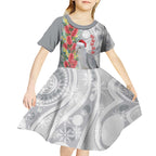 Blue Galah Mutation Christmas Australia Kid Short Sleeve Dress Falalalala Galalah Bottlebrush Grey Aboriginal Art - Aussie Hoodie