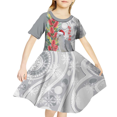 Blue Galah Mutation Christmas Australia Kid Short Sleeve Dress Falalalala Galalah Bottlebrush Grey Aboriginal Art - Aussie Hoodie