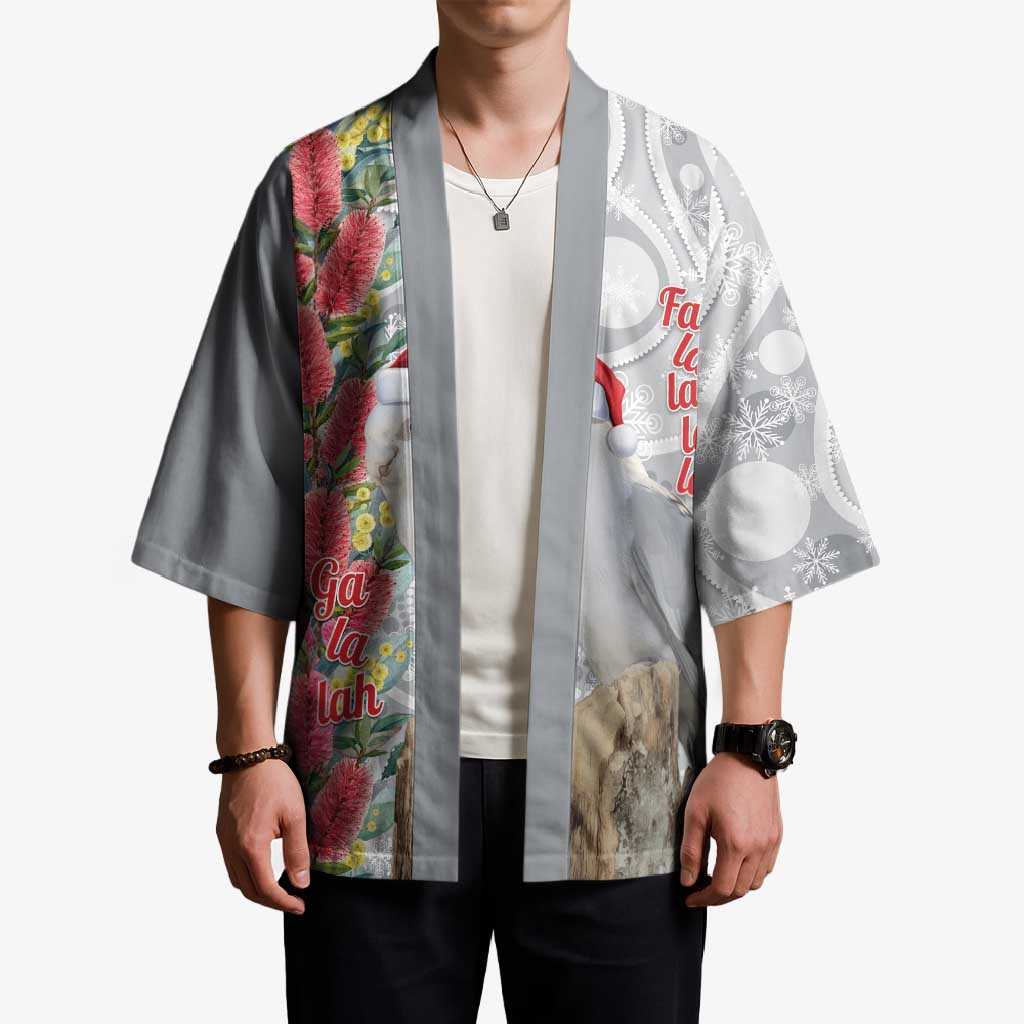 Blue Galah Mutation Christmas Australia Kimono Falalalala Galalah Bottlebrush Grey Aboriginal Art - Aussie Hoodie