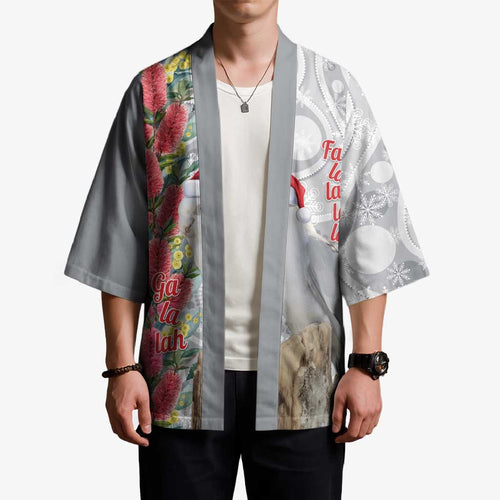 Blue Galah Mutation Christmas Australia Kimono Falalalala Galalah Bottlebrush Grey Aboriginal Art - Aussie Hoodie