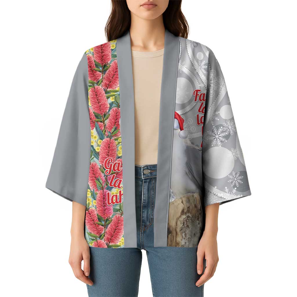 Blue Galah Mutation Christmas Australia Kimono Falalalala Galalah Bottlebrush Grey Aboriginal Art - Aussie Hoodie