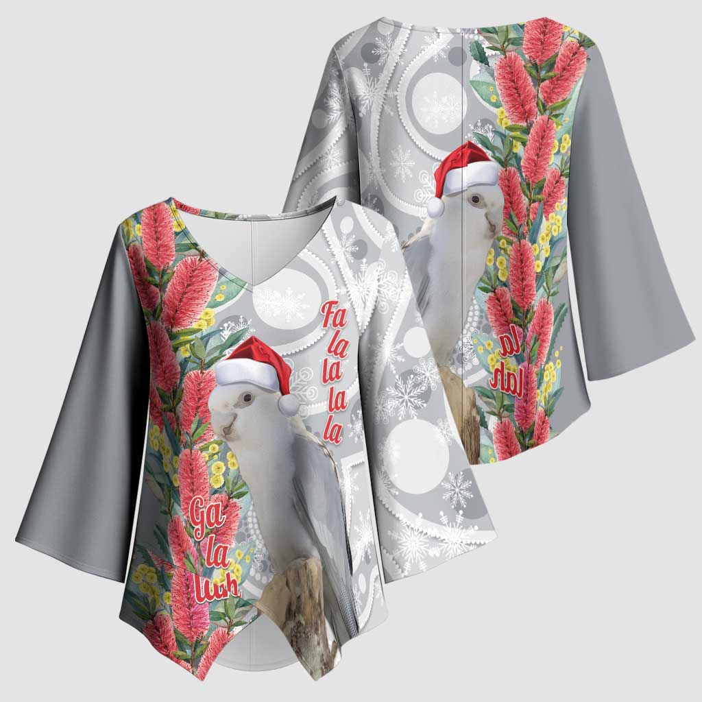 Blue Galah Mutation Christmas Australia Kimono Sleeve Blouse Falalalala Galalah Bottlebrush Grey Aboriginal Art - Aussie Hoodie