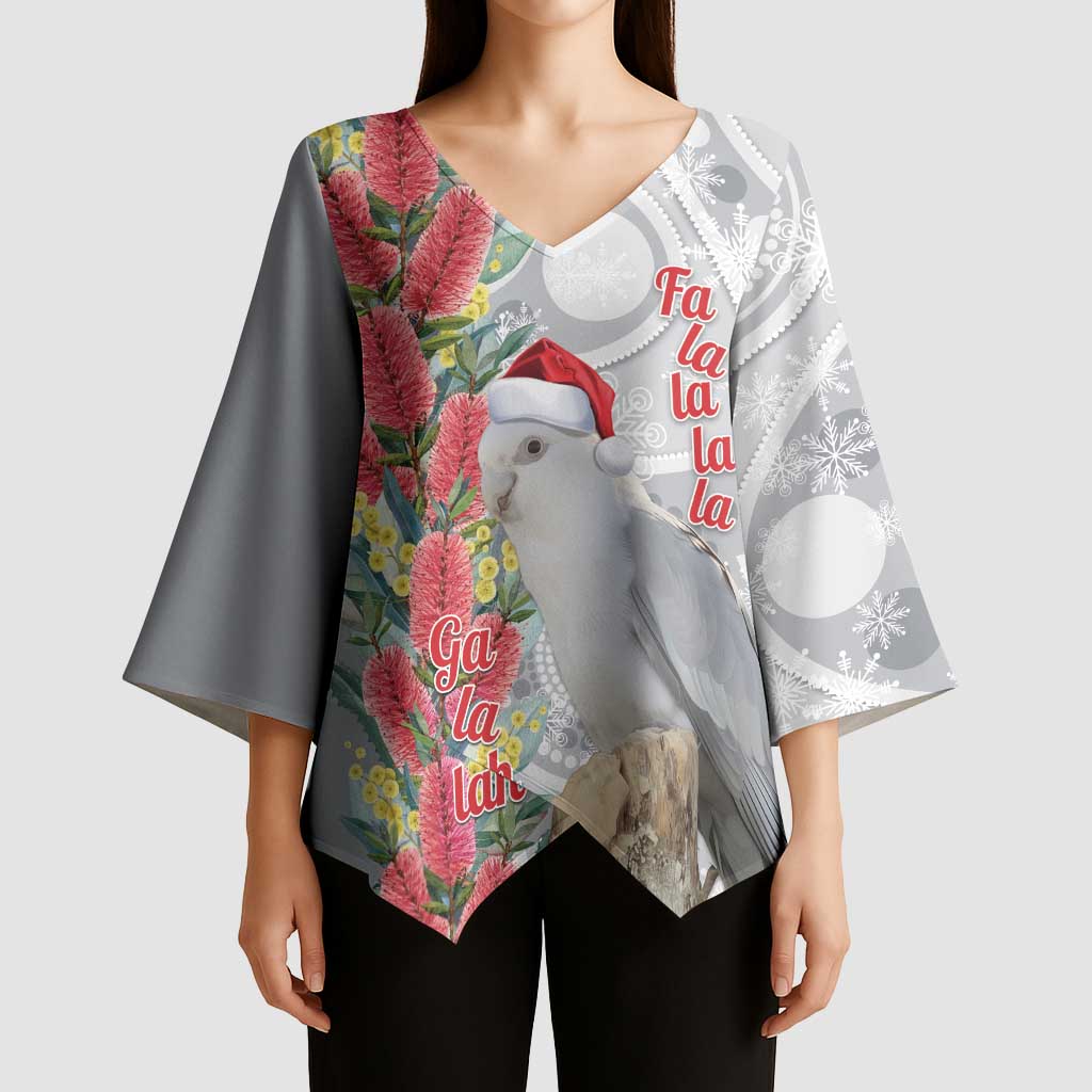 Blue Galah Mutation Christmas Australia Kimono Sleeve Blouse Falalalala Galalah Bottlebrush Grey Aboriginal Art - Aussie Hoodie