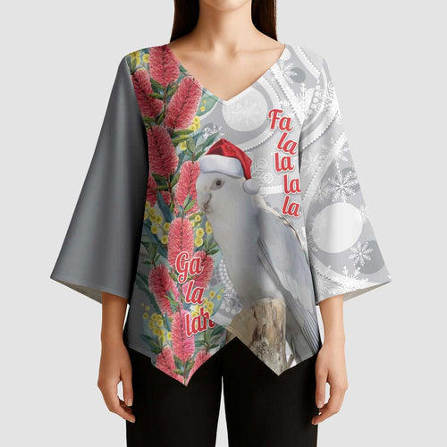 Blue Galah Mutation Christmas Australia Kimono Sleeve Blouse Falalalala Galalah Bottlebrush Grey Aboriginal Art - Aussie Hoodie