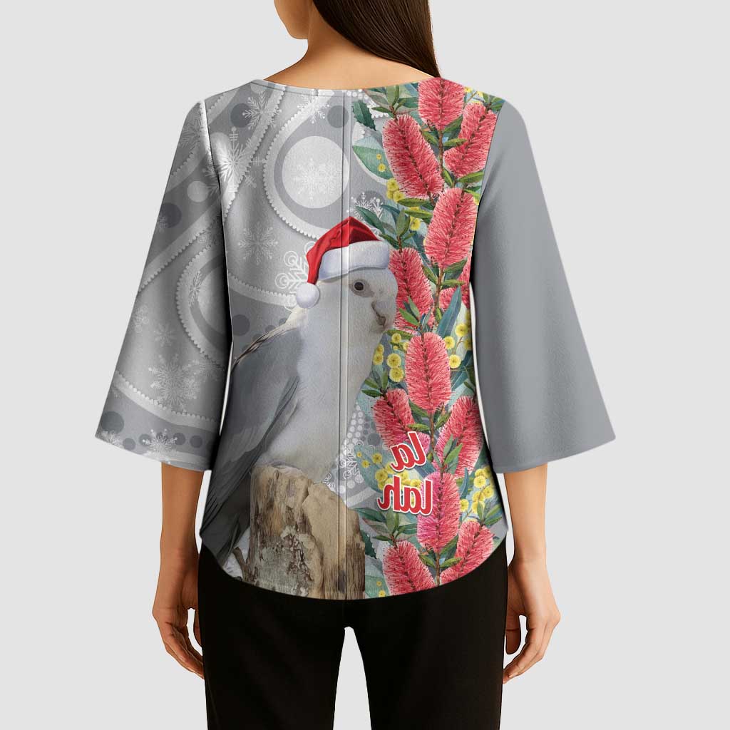 Blue Galah Mutation Christmas Australia Kimono Sleeve Blouse Falalalala Galalah Bottlebrush Grey Aboriginal Art - Aussie Hoodie