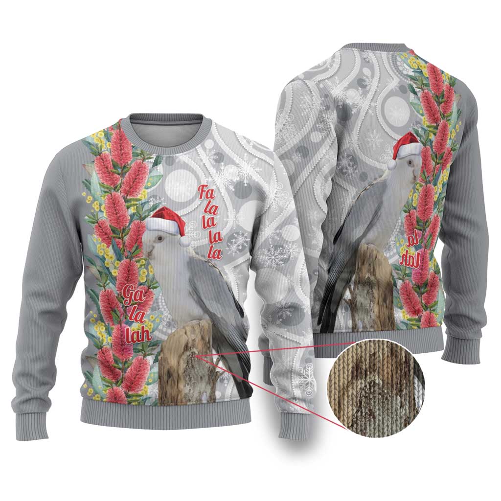 Blue Galah Mutation Christmas Australia Ugly Christmas Sweater Falalalala Galalah Bottlebrush Grey Aboriginal Art - Aussie Hoodie