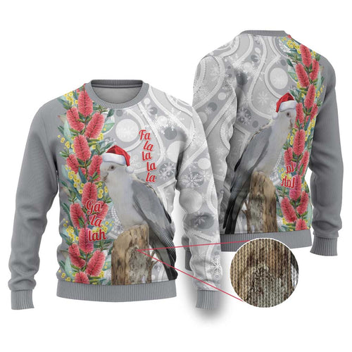 Blue Galah Mutation Christmas Australia Ugly Christmas Sweater Falalalala Galalah Bottlebrush Grey Aboriginal Art - Aussie Hoodie