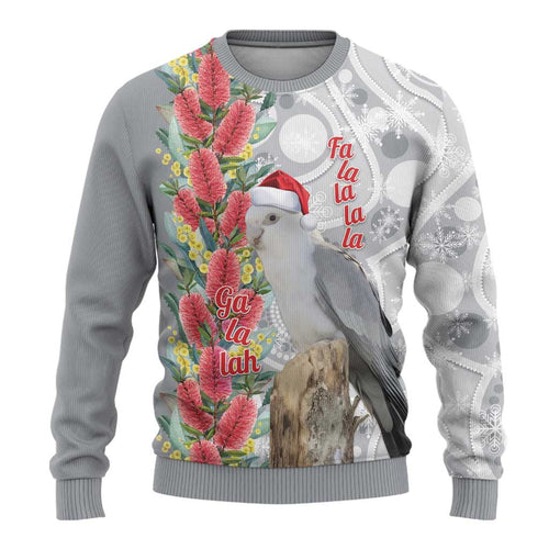 Blue Galah Mutation Christmas Australia Ugly Christmas Sweater Falalalala Galalah Bottlebrush Grey Aboriginal Art - Aussie Hoodie