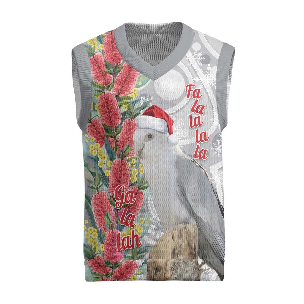 Blue Galah Mutation Christmas Australia Christmas Knitted V-Neck Vest Falalalala Galalah Bottlebrush Grey Aboriginal Art - Aussie Hoodie