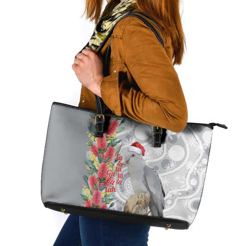 Blue Galah Mutation Christmas Australia Leather Tote Bag Falalalala Galalah Bottlebrush Grey Aboriginal Art - Aussie Hoodie