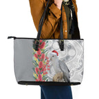 Blue Galah Mutation Christmas Australia Leather Tote Bag Falalalala Galalah Bottlebrush Grey Aboriginal Art - Aussie Hoodie