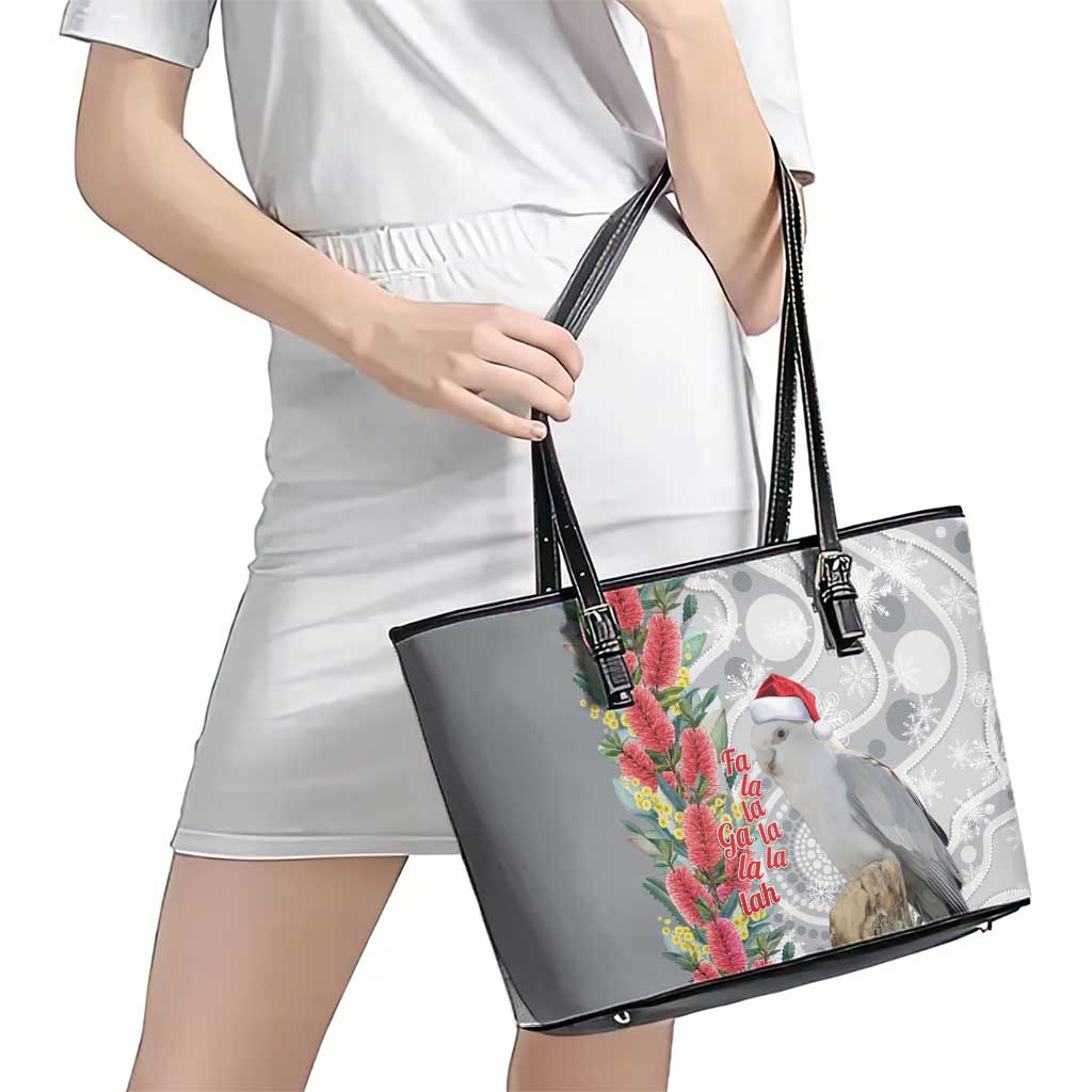 Blue Galah Mutation Christmas Australia Leather Tote Bag Falalalala Galalah Bottlebrush Grey Aboriginal Art - Aussie Hoodie