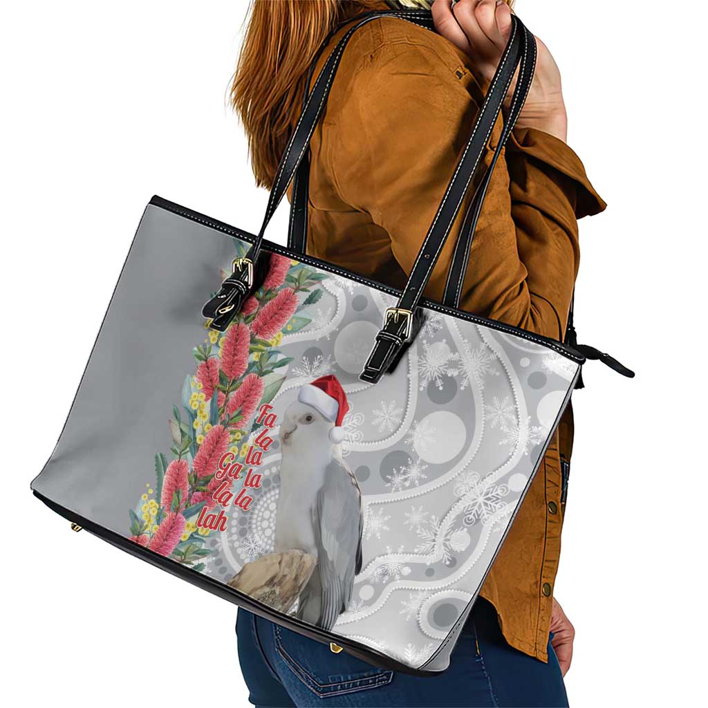 Blue Galah Mutation Christmas Australia Leather Tote Bag Falalalala Galalah Bottlebrush Grey Aboriginal Art - Aussie Hoodie