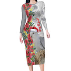 Blue Galah Mutation Christmas Australia Long Sleeve Bodycon Dress Falalalala Galalah Bottlebrush Grey Aboriginal Art - Aussie Hoodie