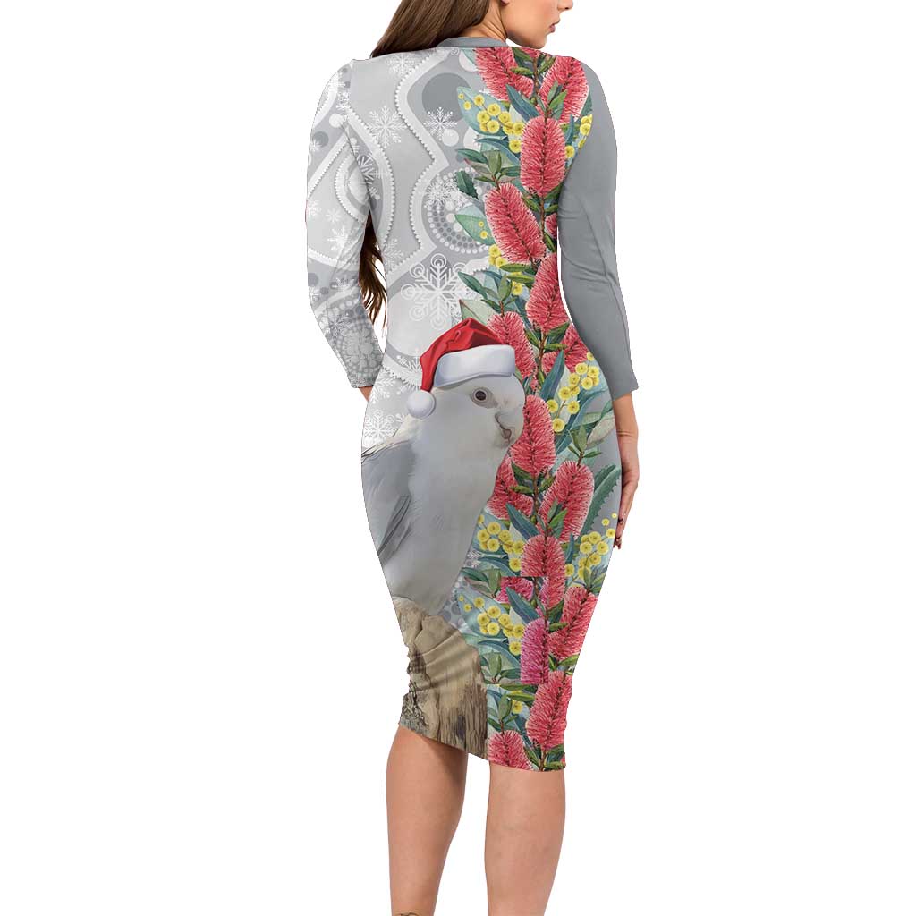 Blue Galah Mutation Christmas Australia Long Sleeve Bodycon Dress Falalalala Galalah Bottlebrush Grey Aboriginal Art - Aussie Hoodie