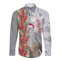 Blue Galah Mutation Christmas Australia Long Sleeve Button Shirt Falalalala Galalah Bottlebrush Grey Aboriginal Art - Aussie Hoodie