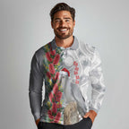 Blue Galah Mutation Christmas Australia Long Sleeve Polo Shirt Falalalala Galalah Bottlebrush Grey Aboriginal Art - Aussie Hoodie