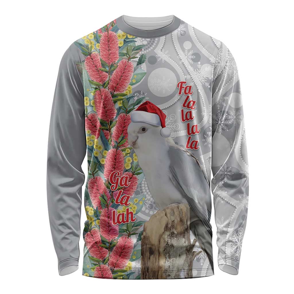Blue Galah Mutation Christmas Australia Long Sleeve Shirt Falalalala Galalah Bottlebrush Grey Aboriginal Art - Aussie Hoodie