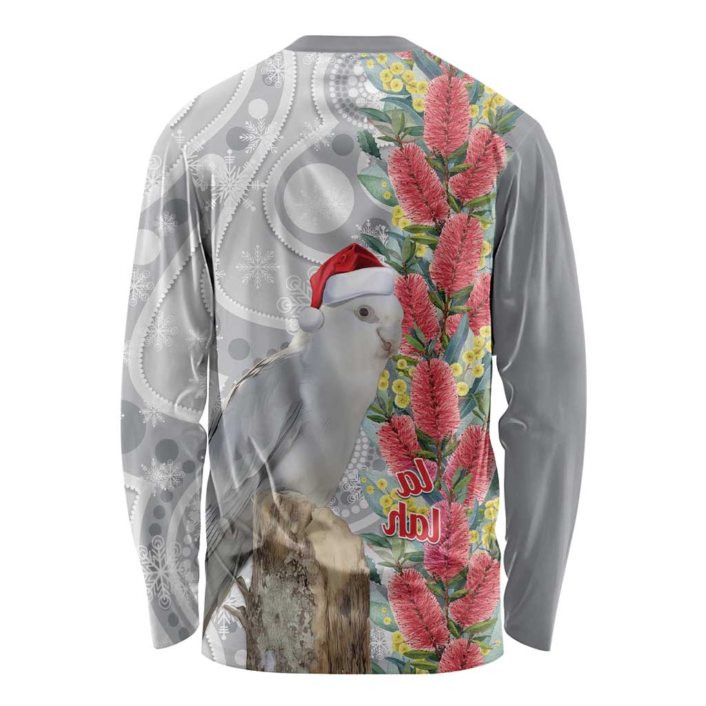 Blue Galah Mutation Christmas Australia Long Sleeve Shirt Falalalala Galalah Bottlebrush Grey Aboriginal Art - Aussie Hoodie