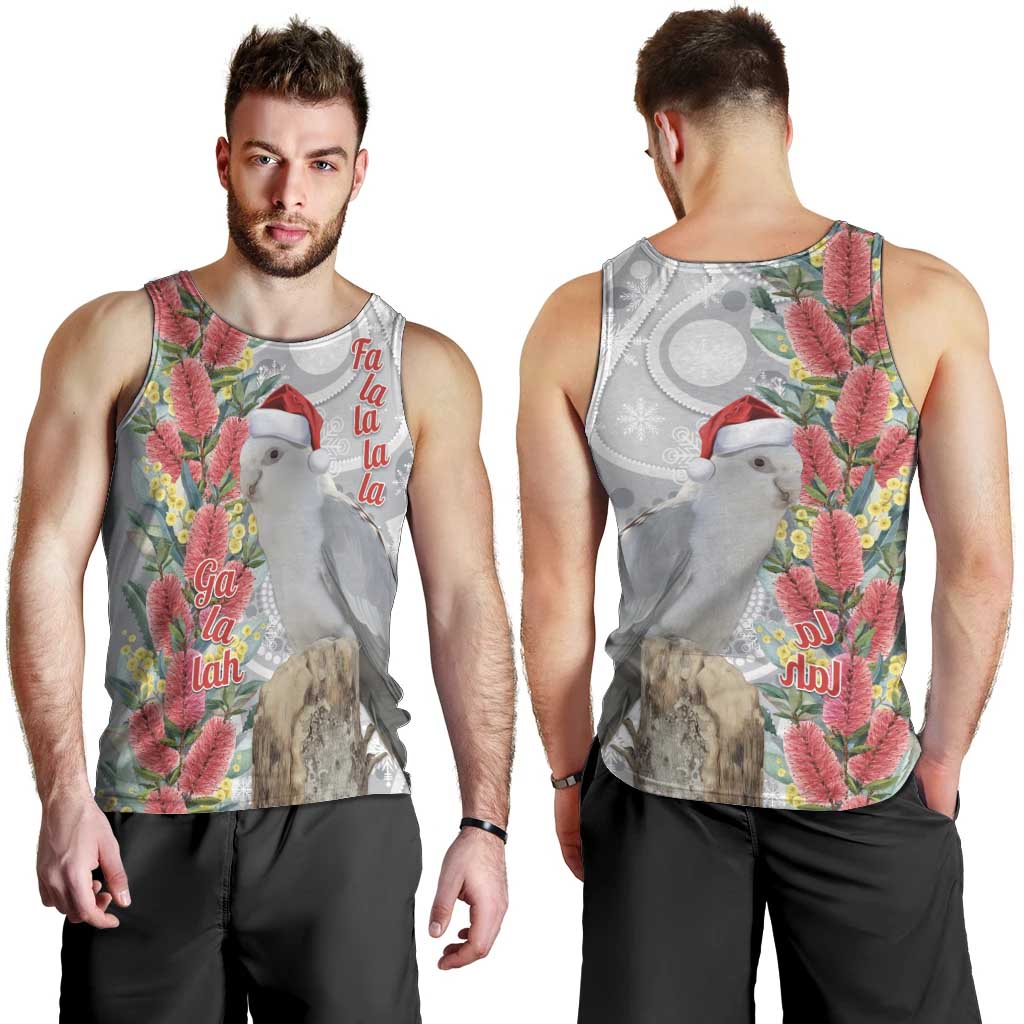 Blue Galah Mutation Christmas Australia Men Tank Top Falalalala Galalah Bottlebrush Grey Aboriginal Art - Aussie Hoodie