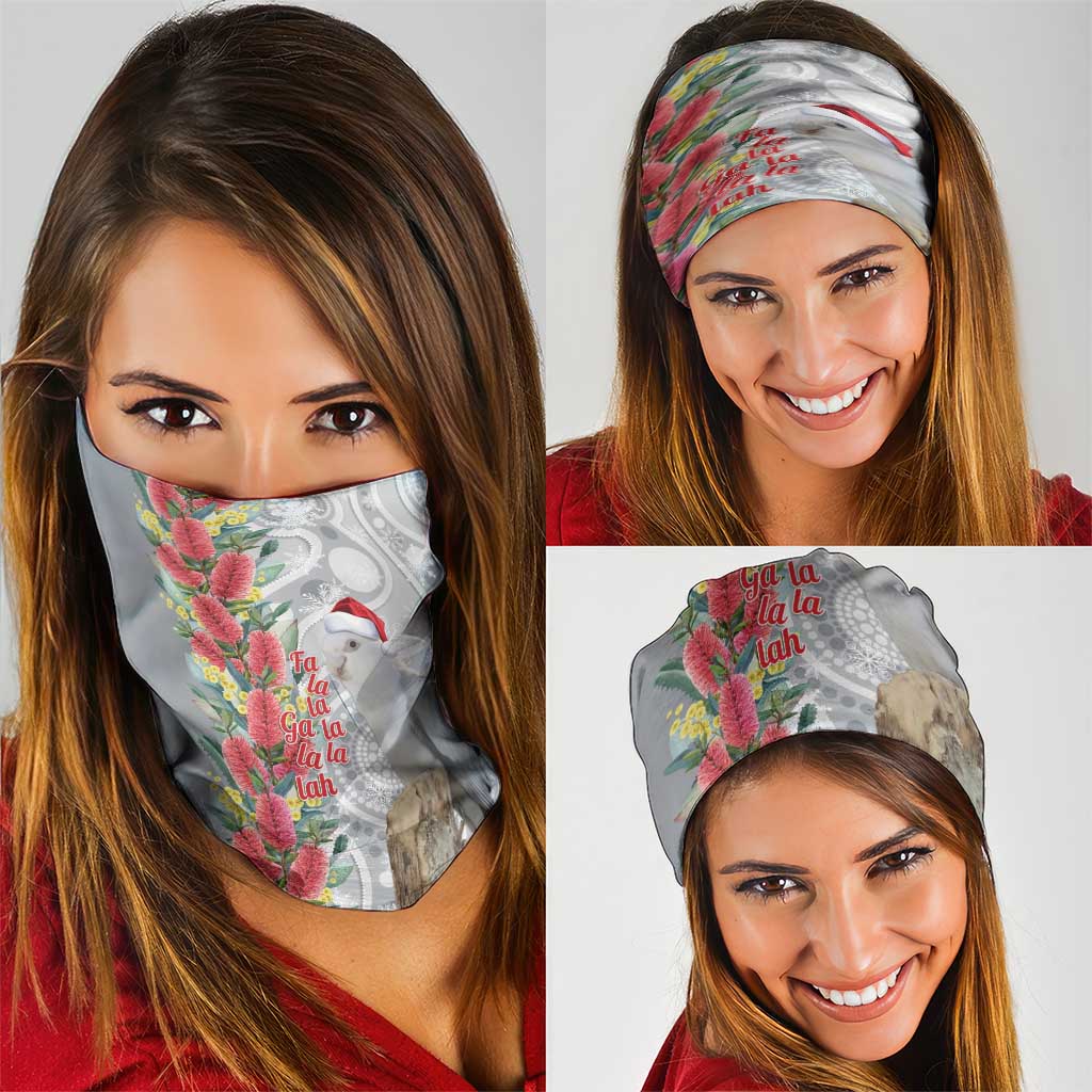 Blue Galah Mutation Christmas Australia Neck Gaiter Falalalala Galalah Bottlebrush Grey Aboriginal Art - Aussie Hoodie