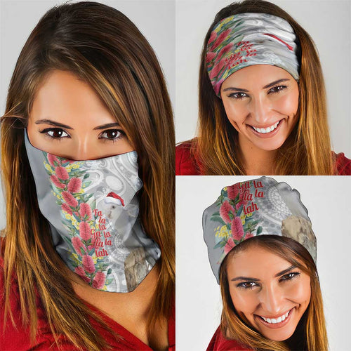Blue Galah Mutation Christmas Australia Neck Gaiter Falalalala Galalah Bottlebrush Grey Aboriginal Art - Aussie Hoodie