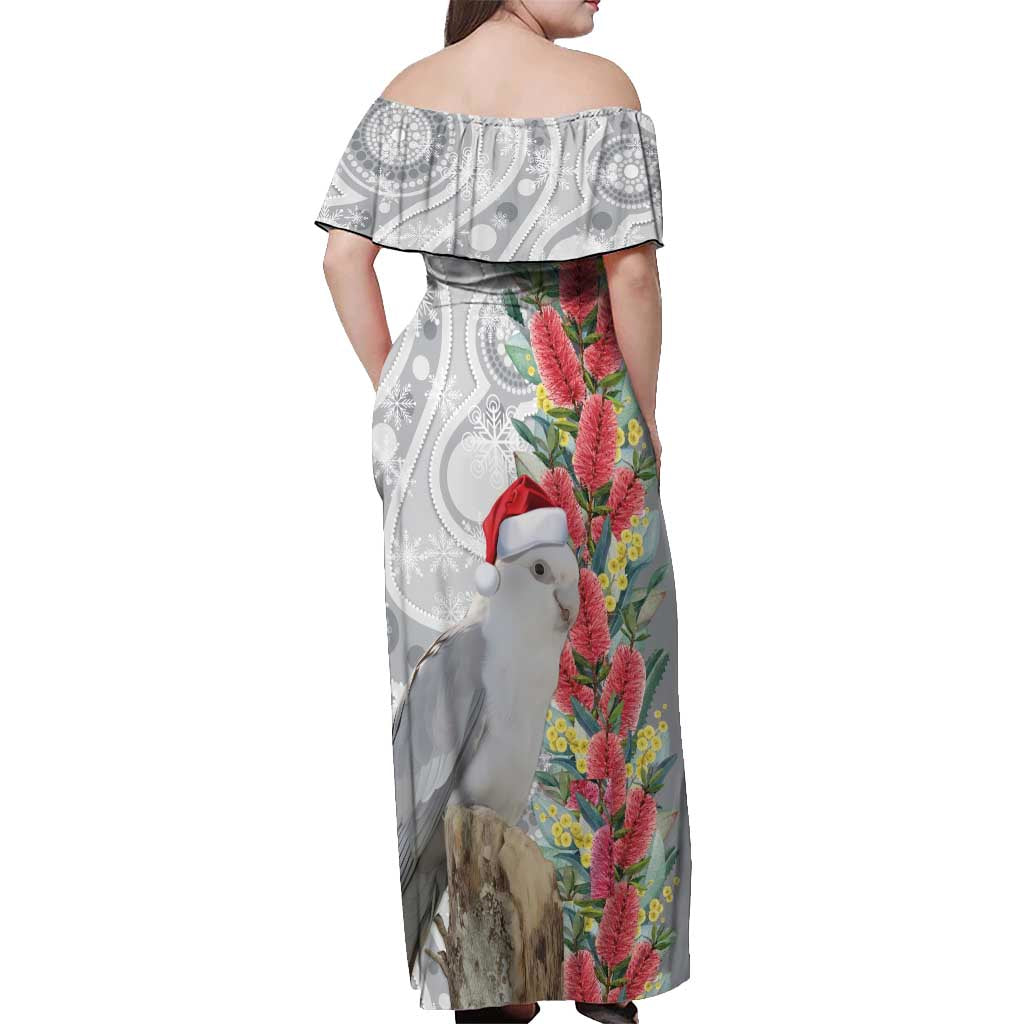 Blue Galah Mutation Christmas Australia Off Shoulder Maxi Dress Falalalala Galalah Bottlebrush Grey Aboriginal Art - Aussie Hoodie